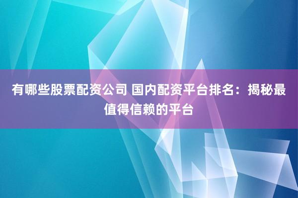 有哪些股票配资公司 国内配资平台排名：揭秘最值得信赖的平台